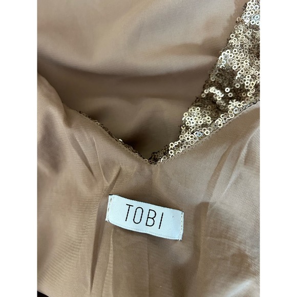 TOBI Shana Gold Sequin Crop Top Spaghetti Strap V-Neck Size L - Picture 3 of 6